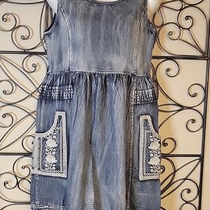 Keer Qiaowa Embroidered Denin Distressed Rare Dress Sz M